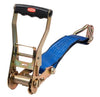 2" RATCHET STRAP WITH WIRE HOOK, BLUE, 15' LENGTH, 3333lbs WLL