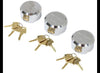 TRIMAX PUCK LOCK FOR TRAILER DOOR HASPS, 3/8" SHACKLE, CHROME STEEL, 3 PACK, KEYED ALIKE