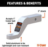 CURT ALUMINUM 2" BALL MOUNT - 8K, 4" DROP, 3" RISE, 1" BALL HOLE