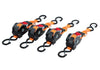 1" AUTO RE-TRACTABLE RATCHET STRAP WITH S HOOKS AND SOFT LOOP STRAPS, ORANGE, 12', 500lbs WLL - 4PK