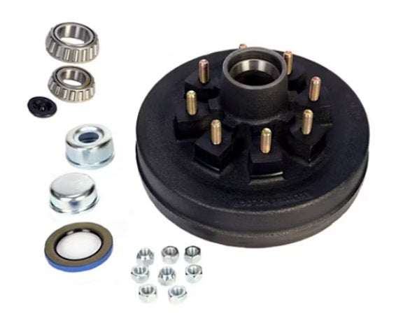 TPP - 8 LUG 12" HUB & DRUM ASSEMBLY, COMPLETE 8X6.5, 1/2" STUDS, 5.2K - 7K CAPACITY - RETAIL BOXED