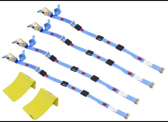 ERICKSON E-TRACK TIE DOWN KIT, 4 RATCHET STRAPS W/ IDLERS, 2 WHEEL CHOCKS, 1100lbs WLL, 3300lbs MAX