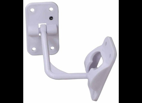 T-STYLE HOOK AND KEEPER DOOR HOLDER 90 DEGREE, WHITE, PLASTIC, 3-1/2" HOLD BACK