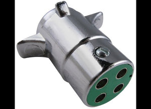 TRAILER ELECTRICAL CONNECTION, CHROME 4-WAY ROUND, 12-24 VOLTS, 20 AMP, ZINC