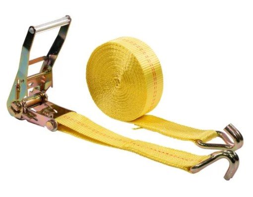 2" RATCHET STRAP WITH WIRE HOOK, YELLOW, 30' LENGTH, 3,335lbs WLL