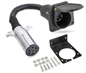 7-WAY ROUND TO 7-WAY RV BLADE PIN TRAILER ADAPTER CONNECTOR, 7 WAY