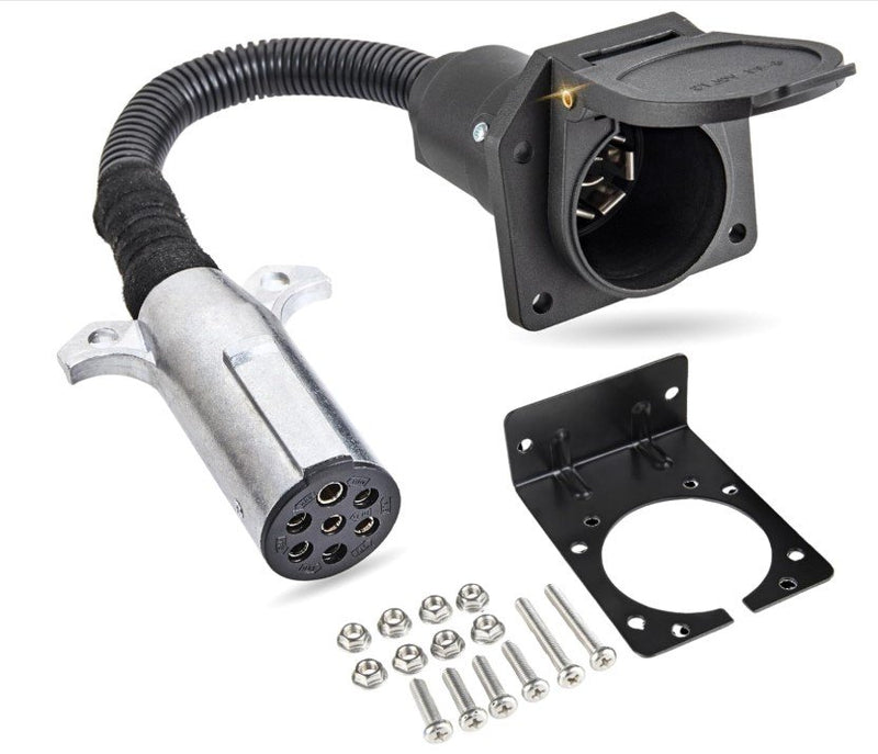 7-WAY ROUND TO 7-WAY RV BLADE PIN TRAILER ADAPTER CONNECTOR, 7 WAY