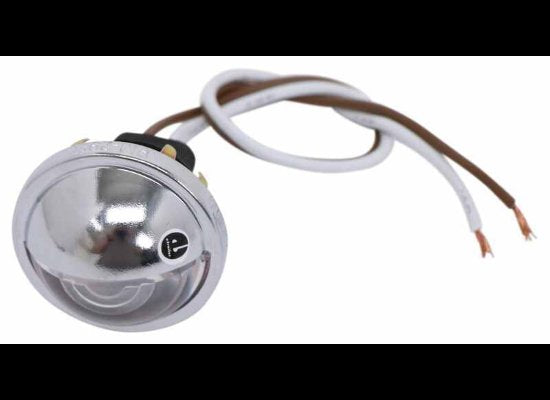 LED TRAILER LICENSE PLATE LIGHT, ROUND, SNAP IN - 4 DIODE, CHROME PLATED, CLEAR LENS
