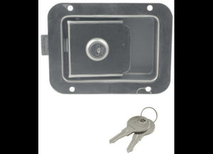 JUNIOR LOCKING STAINLESS STEEL FLUSH DOOR LATCH, LOCKING 2-3/4"X3-3/4" HOLE SIZE, W/ KEYS