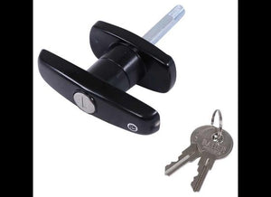 T HANDLE, T-HANDLE TRAILER ENTERANCE LOCK DOOR - BLACK - WITH KEYS, GARAGE DOOR STYLE, 3.5" HANDLE