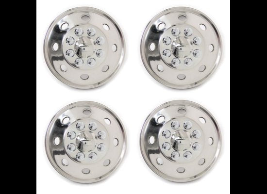 WHEEL COVER, SIMULATOR, HUB CAP, STAINLESS STEEL, POLISHED FOR 16" 8 LUG WHEELS - SET OF 4