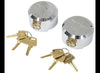 TRIMAX PUCK LOCK FOR TRAILER DOOR HASPS, 3/8" SHACKLE, CHROME STEEL, 2 PACK, KEYED ALIKE