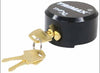 TRIMAX PUCK LOCK FOR TRAILER DOOR HASPS, 3/8" SHACKLE, ALUMINUM, BLACK