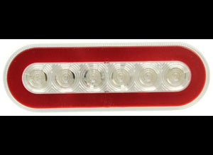 6-7/16" X 2-5/16" OVAL LED TRAILER TAIL LIGHT, STOP, TURN, 22 DIODE, RED/CLEAR LENS