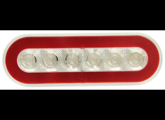 6-7/16" X 2-5/16" OVAL LED TRAILER TAIL LIGHT, STOP, TURN, 22 DIODE, RED/CLEAR LENS