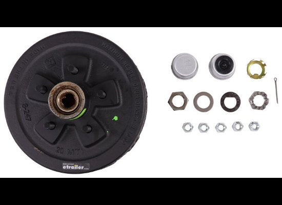10" BRAKE DRUM / HUB LOADED COMPLETE ASSEMBLY, 5 LUG 5 ON 4.5, 5X4.5, 1/2" STUD, 3.5K 10" X 2-1/4"