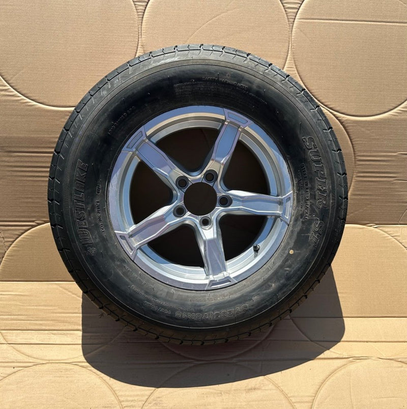ALUMA 205/75R15 - LRD SPARE TIRE, ALUMINUM LIGER WHEEL, SILVER, 5 LUG 5X4.5 , 5 ON 4.5