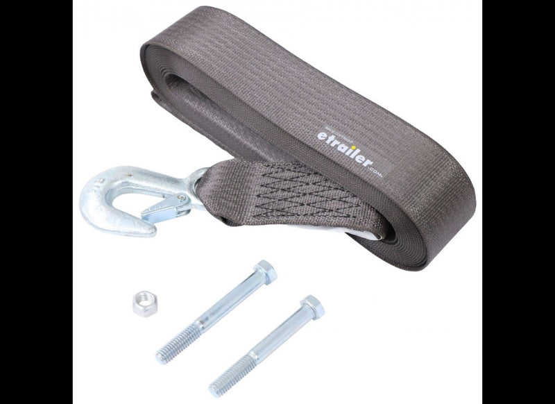 REPLACEMENT HAND WINCH STRAP W/ SAFETY HOOK, 2" W X 25' L , 2,600lbs WLL , GRAY