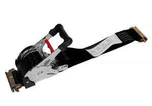 2" X 12' E-TRACK RETRACTABLE RATCHET STRAP WITH E-TRACK END FITTINGS, BLACK, 12' LENGTH, 1100lbs WLL