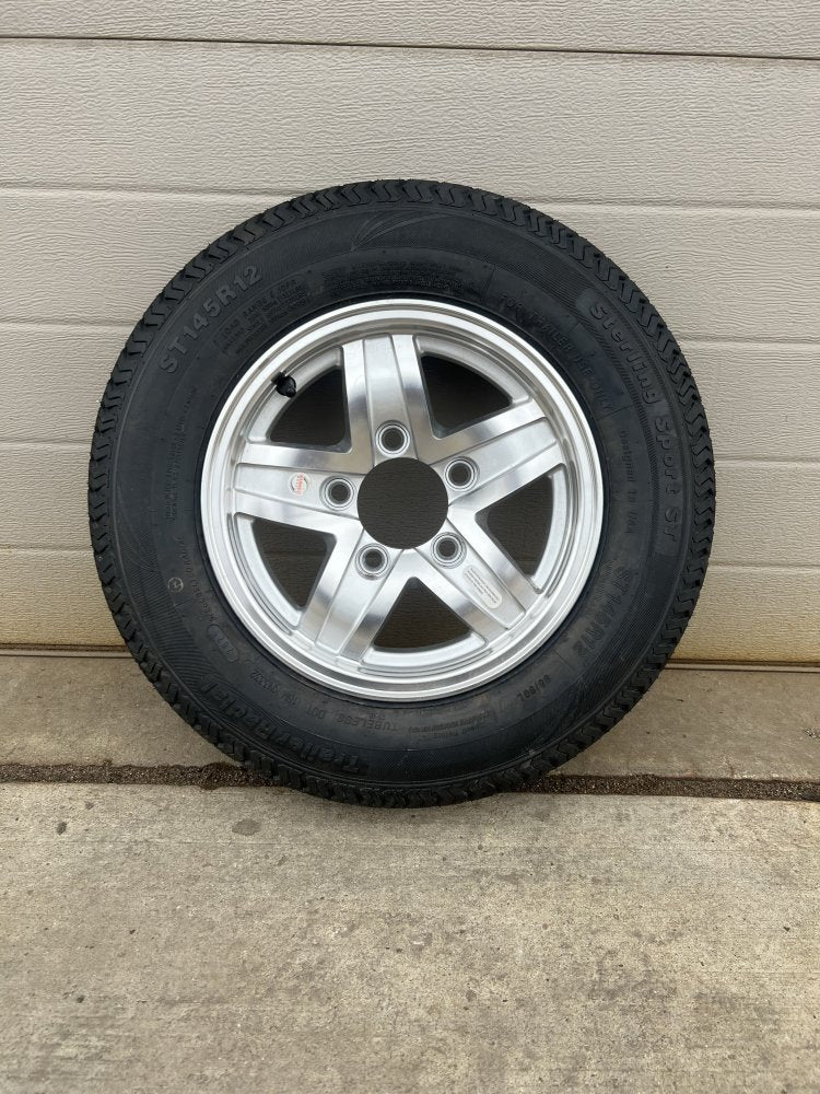 145/R12 ALUMINUM SILVER 5-LUG SPARE TIRE ASSEMBLY