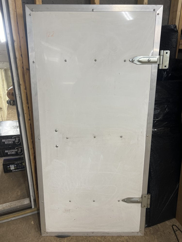 USED REPLACEMENT DOOR ASSEMBLY, 33"X67", WHITE, ALUMINUM FRAME