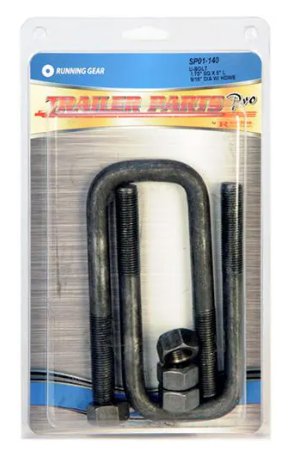 TPP U-BOLT KIT FOR 1-3/4" SQUARE AXLE TUBES, 9/16"-18 U-BOLT ROD DIAMETER X 5" LONG, QTY. 2