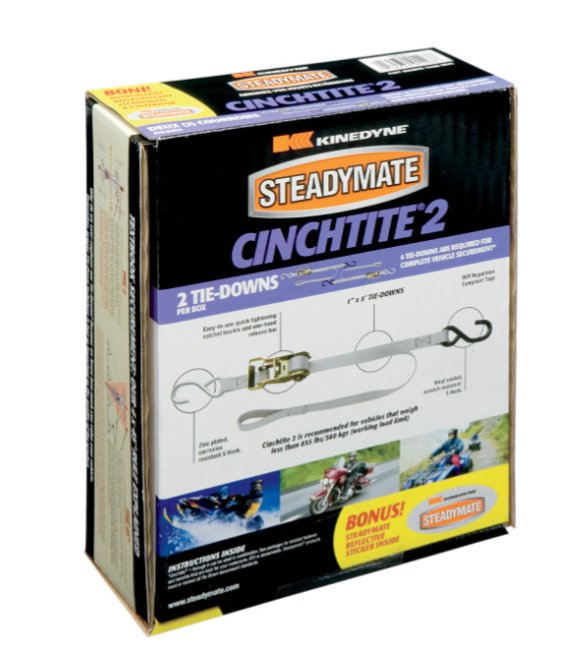 KINEDYNE CINCHTITE 2 RATCHET STRAPS, 1"X5' S HOOK TIE DOWNS, 835lbs WLL - 2 PER BOX