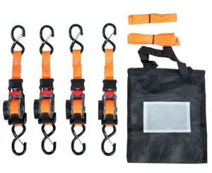 1" AUTO RE-TRACTABLE RATCHET STRAP WITH S HOOKS AND SOFT LOOP STRAPS, ORANGE, 12', 500lbs WLL - 4PK
