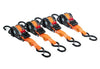 1" AUTO RE-TRACTABLE RATCHET STRAP WITH S HOOKS AND SOFT LOOP STRAPS, ORANGE, 12', 500lbs WLL - 4PK