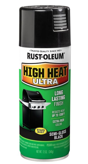RUST-OLEUM HIGH HEAT ULTRA SPRAY PAINT, BLACK , SEMI GLOSS- 12OZ
