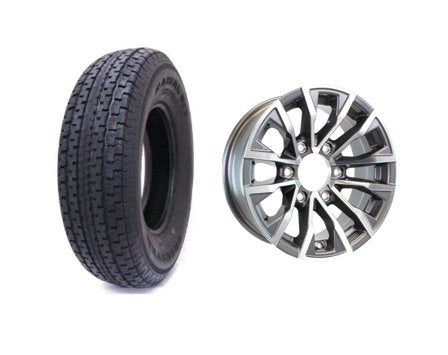 225/75R15 NOVAE ALUMINUM SPARE TIRE & WHEEL - ALUMINUM/GUNMETAL EDGE - 6 LUG X 5.5 , 6X5.5